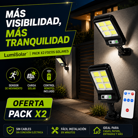 ¡Lleva 2 y Paga 1! Pack de Focos LED Solares con Sensor de Movimiento LumiSolar™