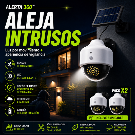 Alerta 360™ | Pack X2 Focos Solares con Sensor de Movimiento y Apariencia de Vigilancia