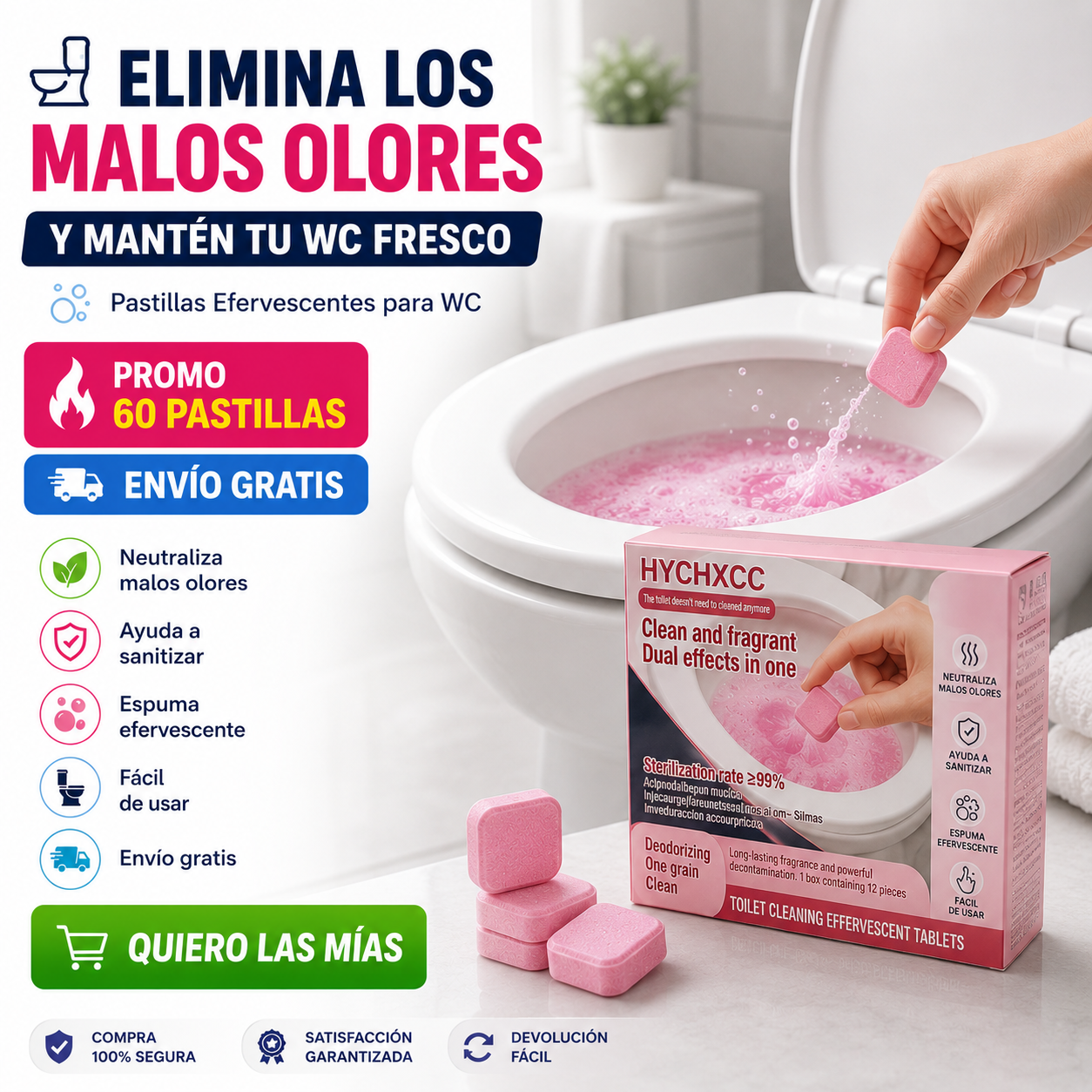 WC Fresh™ Pastillas Efervescentes para WC (60 pastillas) - Ayuda a Neutralizar Malos Olores