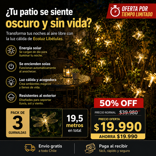 Pack de 3 Guirnaldas Solares EcoLuz Libélulas de 6.5 Mtrs C/U