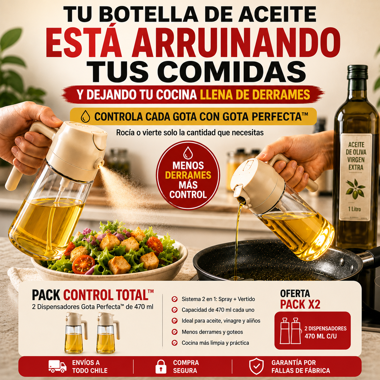 Gota Perfecta™ | Pack x2 Dispensadores de Aceite 2 en 1