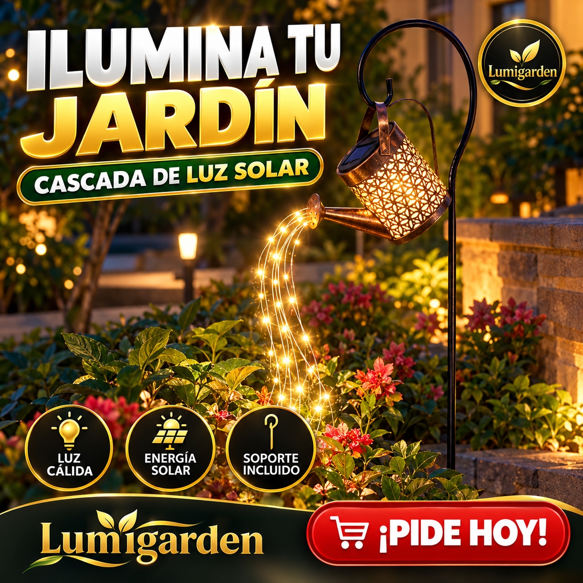 Lumigarden regadera solar con cascada de luces